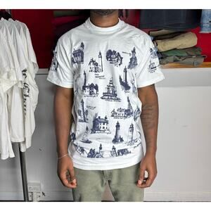 Vintage 90s lighthouse tee all over print